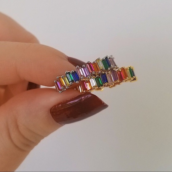 Rainbow Baguette Band Ring - Picture 3 of 4